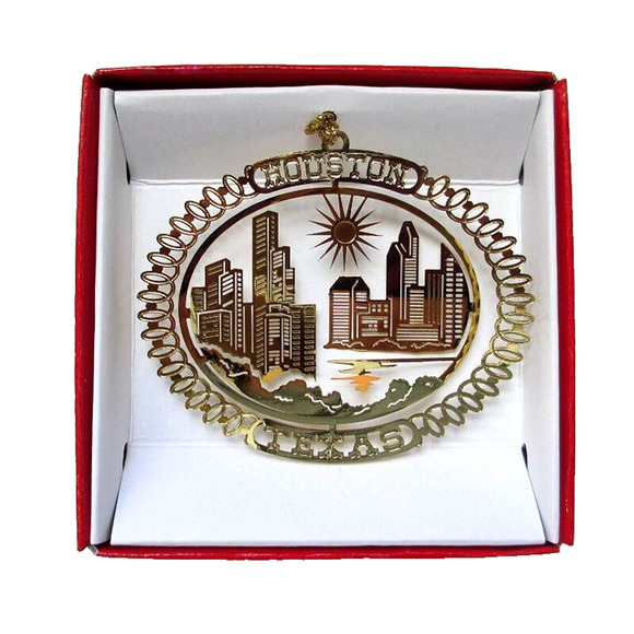 Houston Texas City Skyline Ornament Brass Travel Souvenir Gift - Picture 1 of 5